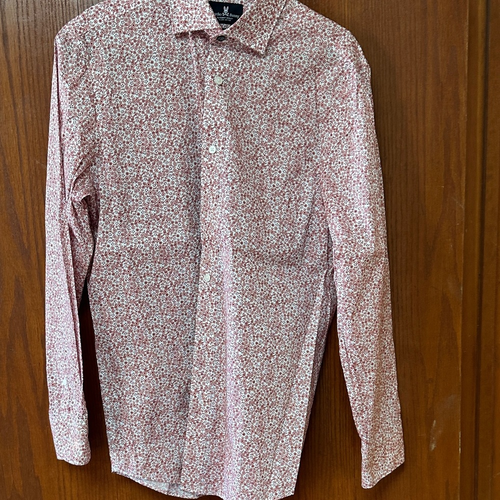 Psycho Bunny Red and White Floral Button Down Shirt